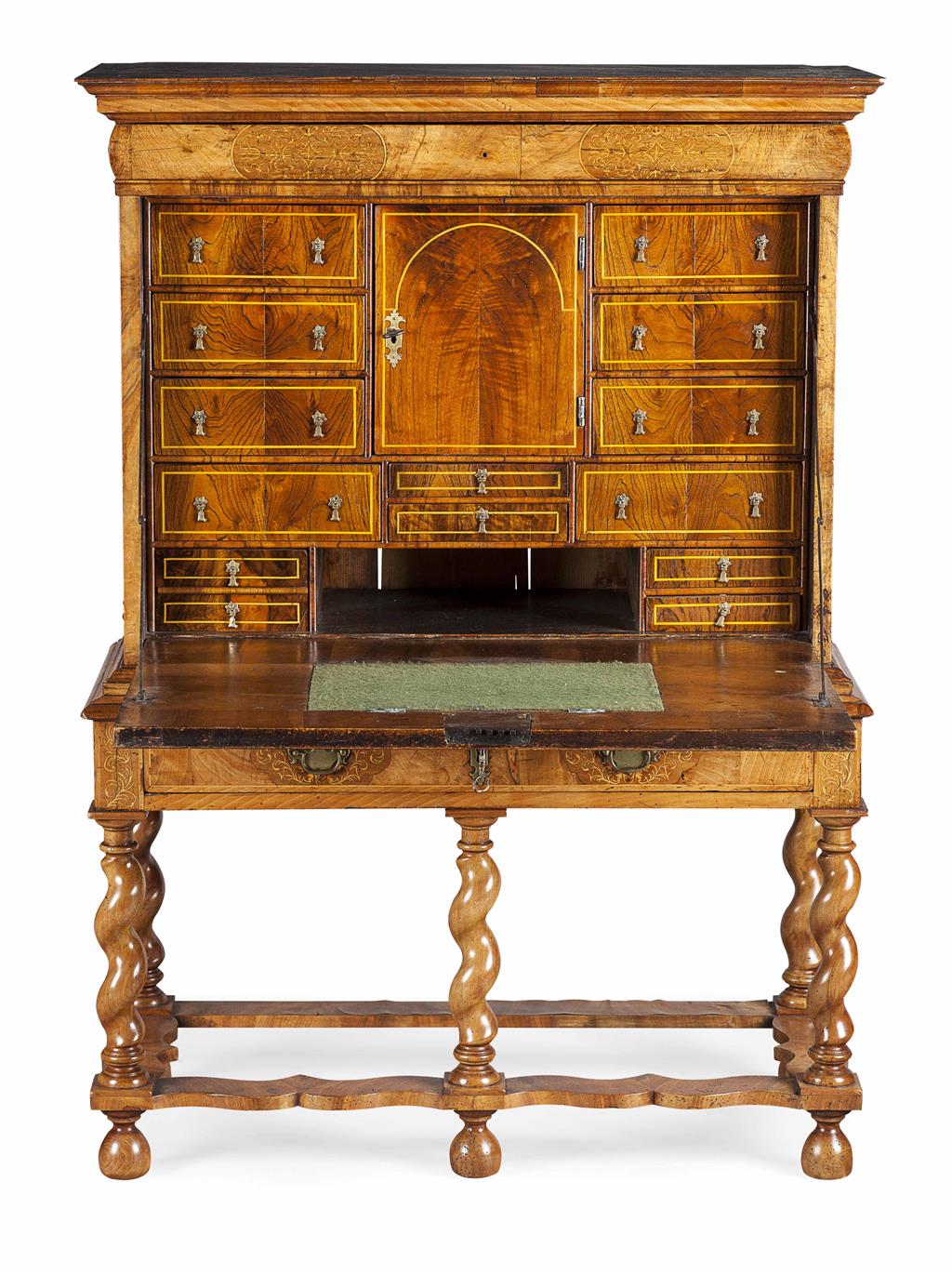 Appraisal: WILLIAM MARY WALNUT AND MARQUETRY ESCRITOIRE TH CENTURY the hinged