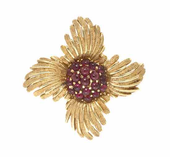 Appraisal: A Karat Yellow Gold and Garnet Brooch containing numerous round