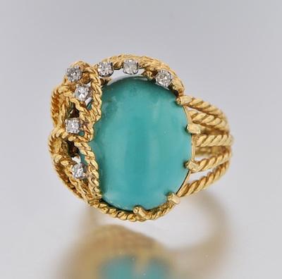 Appraisal: A Ladies' Turquoise Diamond Ring An k rope design ring