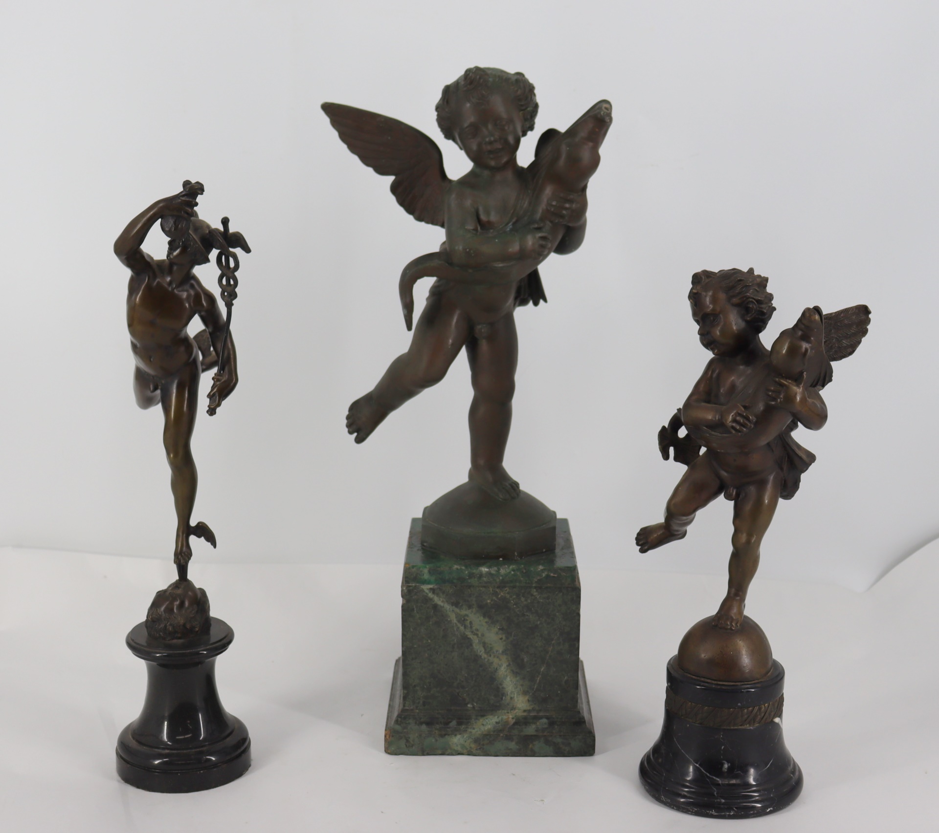 Appraisal: ANTIQUE BRONZE SCULPTURES To include a Mercury h with base