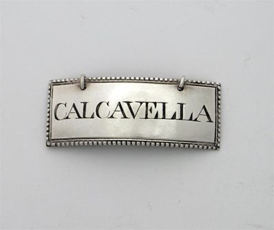 Appraisal: A George III oblong wine label bead border incised CALCAVELLA