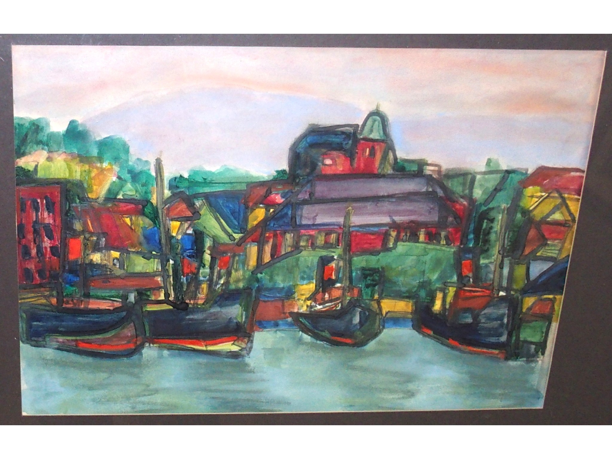 Appraisal: Circle of DONALD BAIN Boats in a harbour watercolour