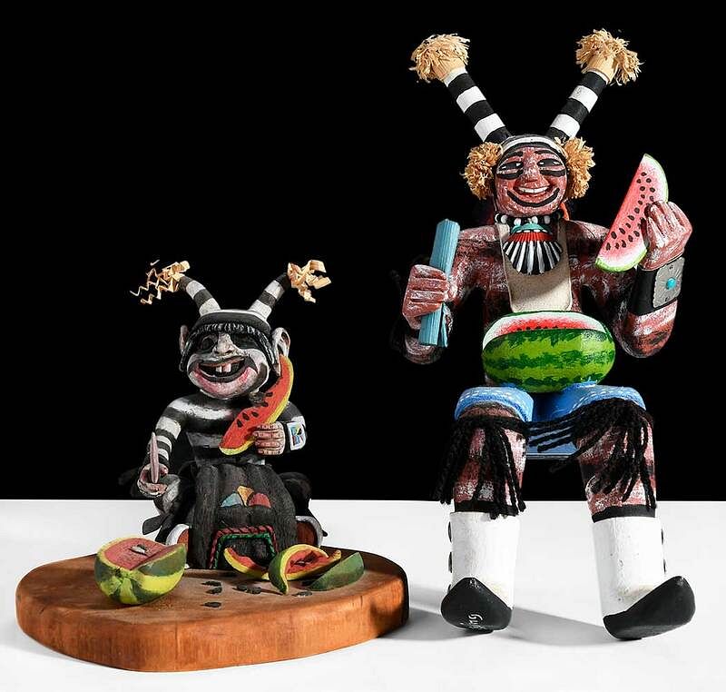 Appraisal: Two Hopi Clown Katsinam th century seated koshari signed on