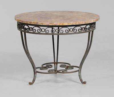 Appraisal: Painted Wrought Iron Side Table th century circular variegated purple-to-ivory