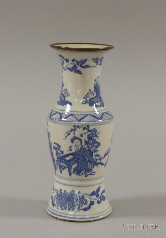 Appraisal: Asian Blue and White Vase depicting various garden and family