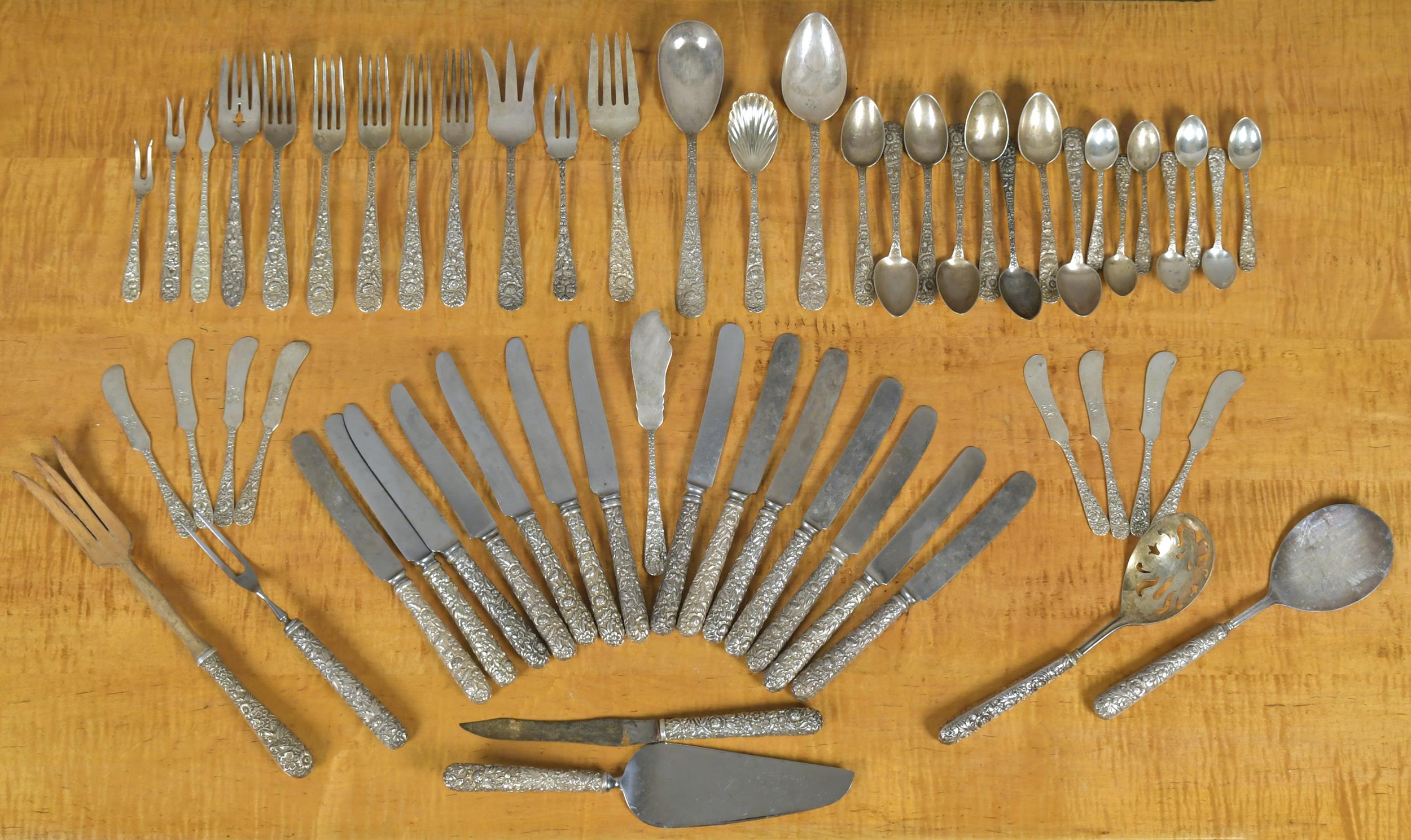 Appraisal: S KIRK SONS STERLING REPPOUSE FLATWARE PCS A partial set