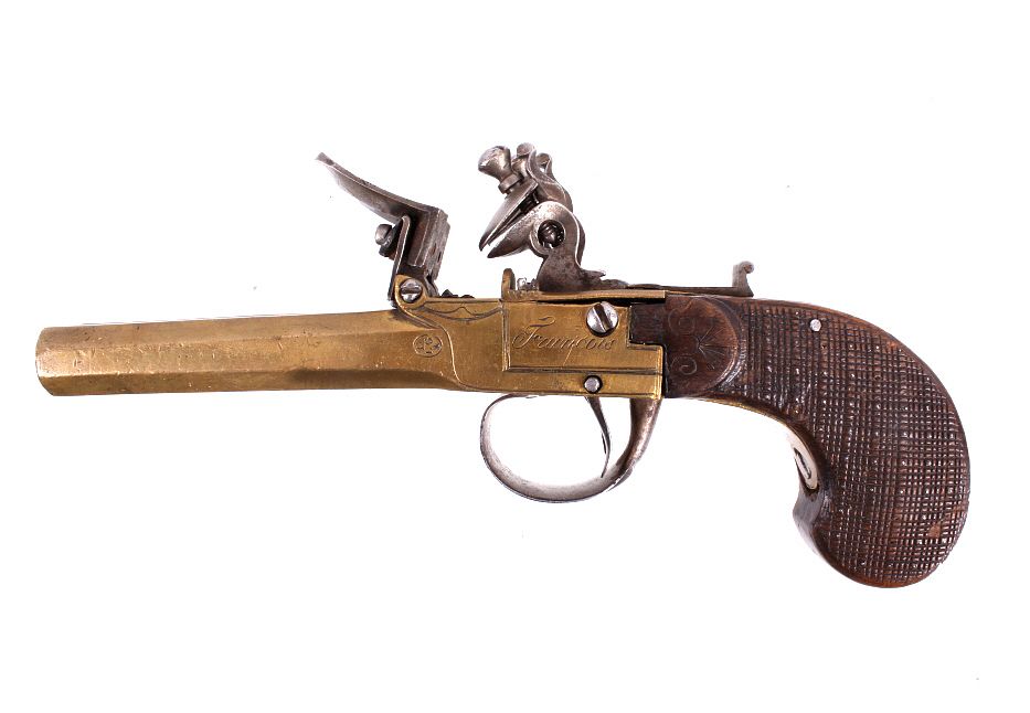 Appraisal: Belgian Brass Flintlock Goffart Francois Pistol For your consideration is