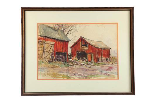 Appraisal: TWO RED BARNS BY LESLIE COPE AMERICAN - Watercolor on