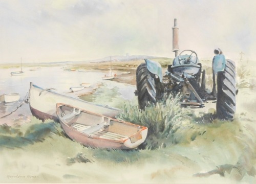 Appraisal: Geraldine Green thC School Tractor by lake mooring watercolour signed