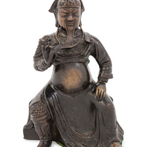 Appraisal: A Chinese Bronze Figure of a Seated Guardian Guangong TH