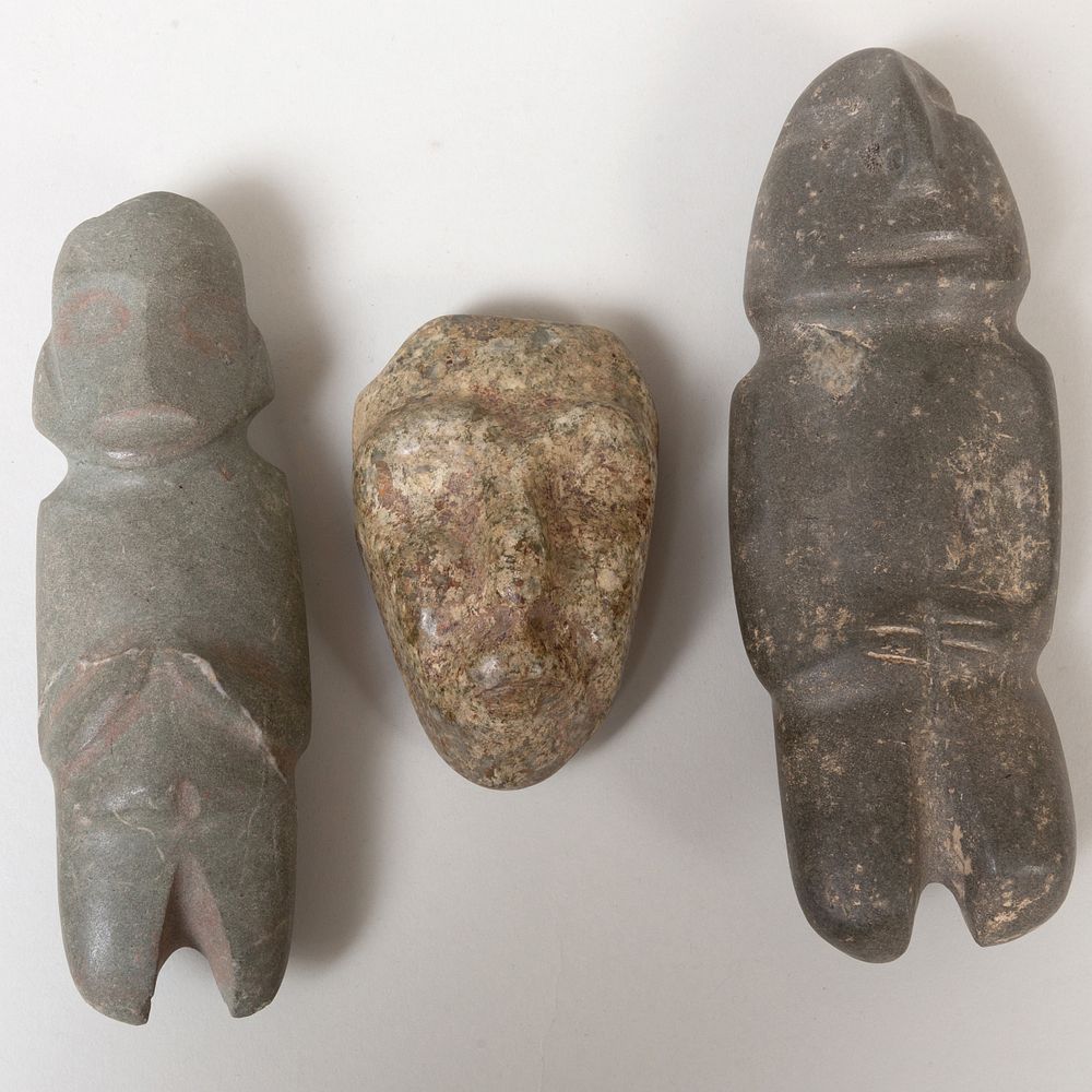 Appraisal: Two Mezcala Style Stone Figures and a Stone Mask The