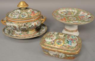 Appraisal: Four piece lot of Rose Medallion porcelain including small covered