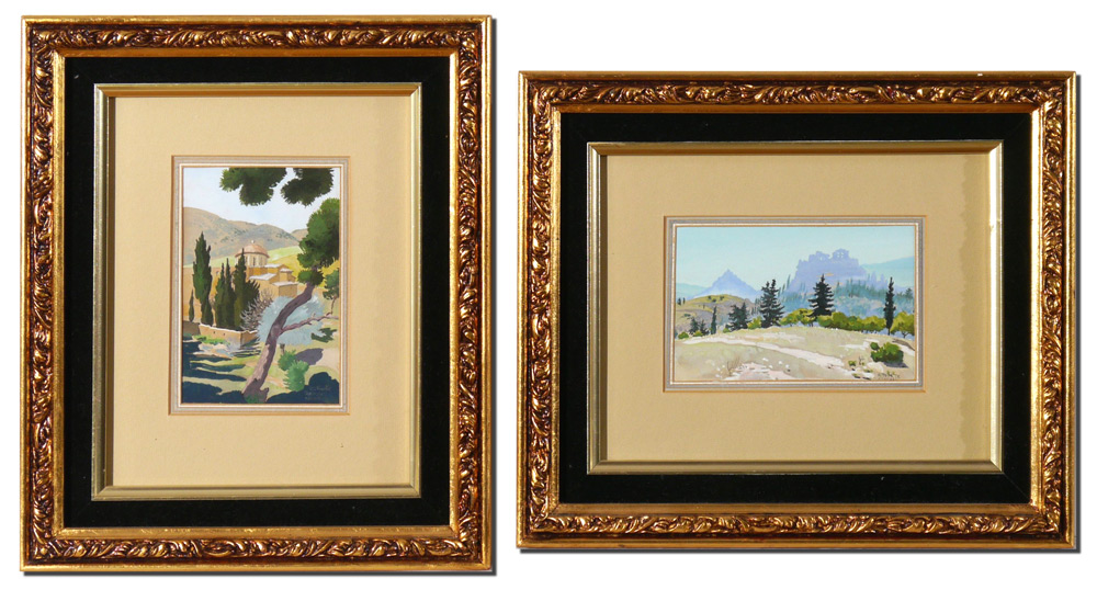 Appraisal: TOURTE Roger French - Two Gouache Greek Landscapes ''Daphni'' Sight