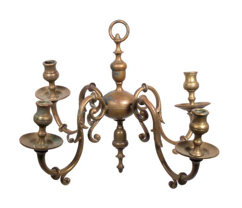 Appraisal: DUTCH BRASS CANDLE CHANDELIER th c Brass Four-Arm Chandelier detachable