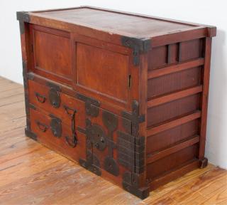 Appraisal: Asian Tansu Storage Cabinet Asian Tansu mixed wood iron mounted