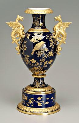 Appraisal: Aesthetic movement porcelain urn cobalt with extensive floral butterfly bird