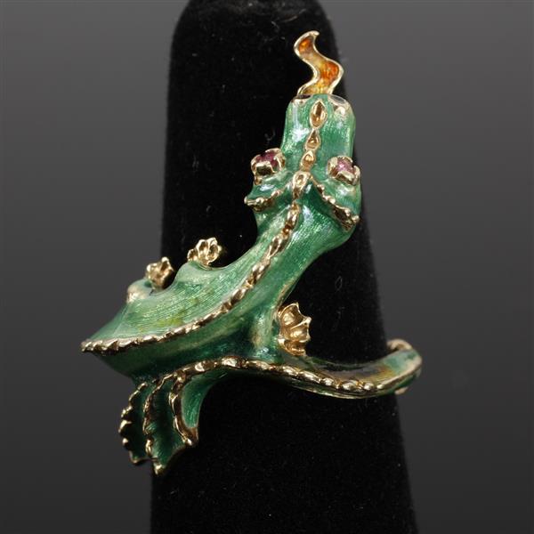 Appraisal: Enameled K yellow gold dragon or lizard wrap around figural