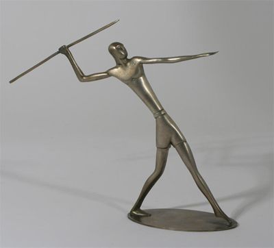 Appraisal: A Hagenauer silvered metal figure of a javelin thrower on