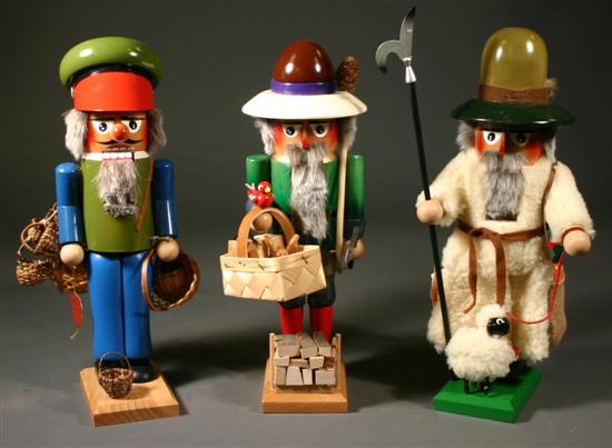 Appraisal: Three Steinbach nutcrackers - Shepherd basket maker woodsman Germany Carved