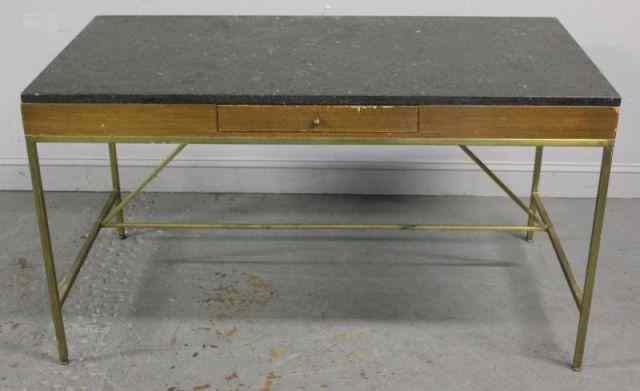 Appraisal: Paul McCobb Midcentury Wood Brass Marble Desk With side pull