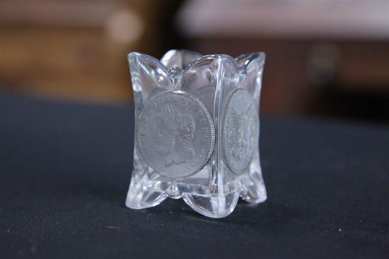 Appraisal: COIN GLASS TOOTHPICK Square with frosted glass American coins ''