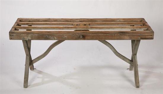 Appraisal: BUCKET BENCH American th century pine Collapsable slat bench with