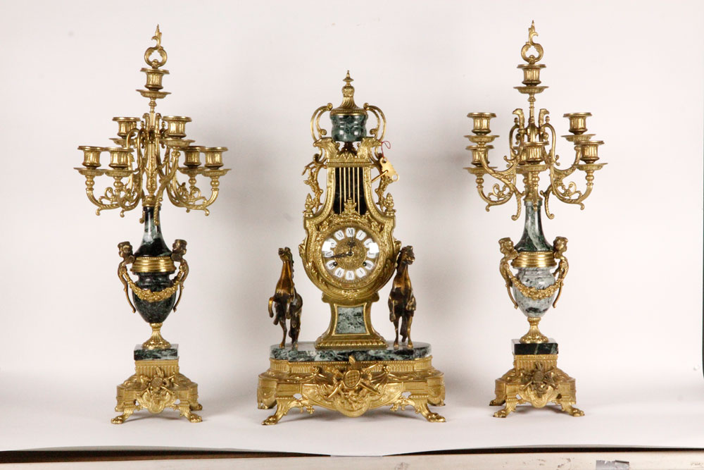 Appraisal: - th C Franz Hermle Clock and Candelabra Set th