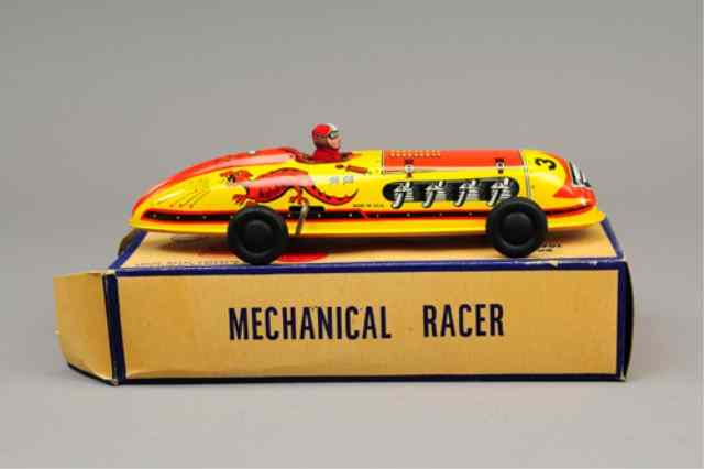 Appraisal: LUPOR RACER WITH BOX Lithographed tin driver at wheel open