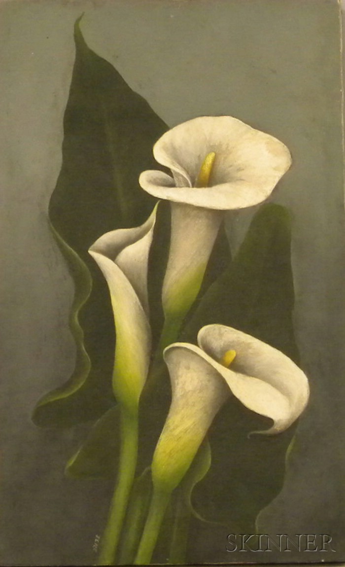 Appraisal: Unframed Oil on Canvas of Calla Lilies signed J E