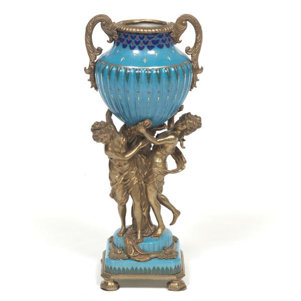 Appraisal: VICTORIAN STYLE GLAZED PORCELAIN AND BRASS FIGURAL VASE BY WONG