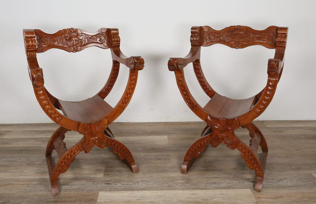 Appraisal: Two Spanish Renaissance style chairs in a Savonarola form Spain