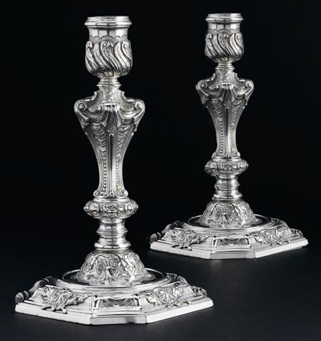 Appraisal: An important pair of George II silver candlesticks Paul de