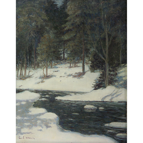 Appraisal: Carl E Wallin American b winter stream oil on board