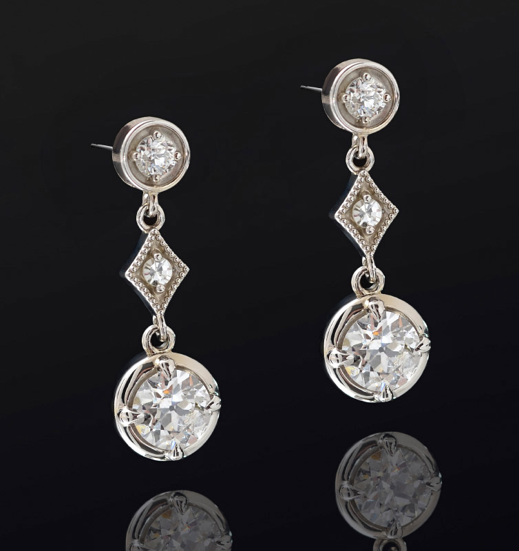 Appraisal: CTW DIAMOND DROP EARRINGS K white gold element diamond earrings