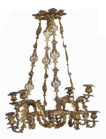 Appraisal: A FRENCH ORMOLU FOUR BRANCH CHANDELIER of open acanthus form