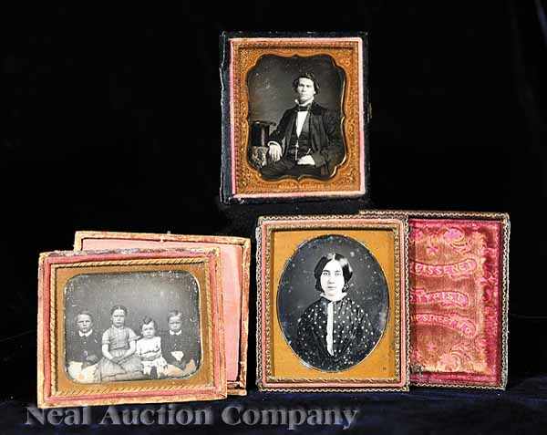 Appraisal: Cased Images a group of three sixth plate daguerreotypes consisting