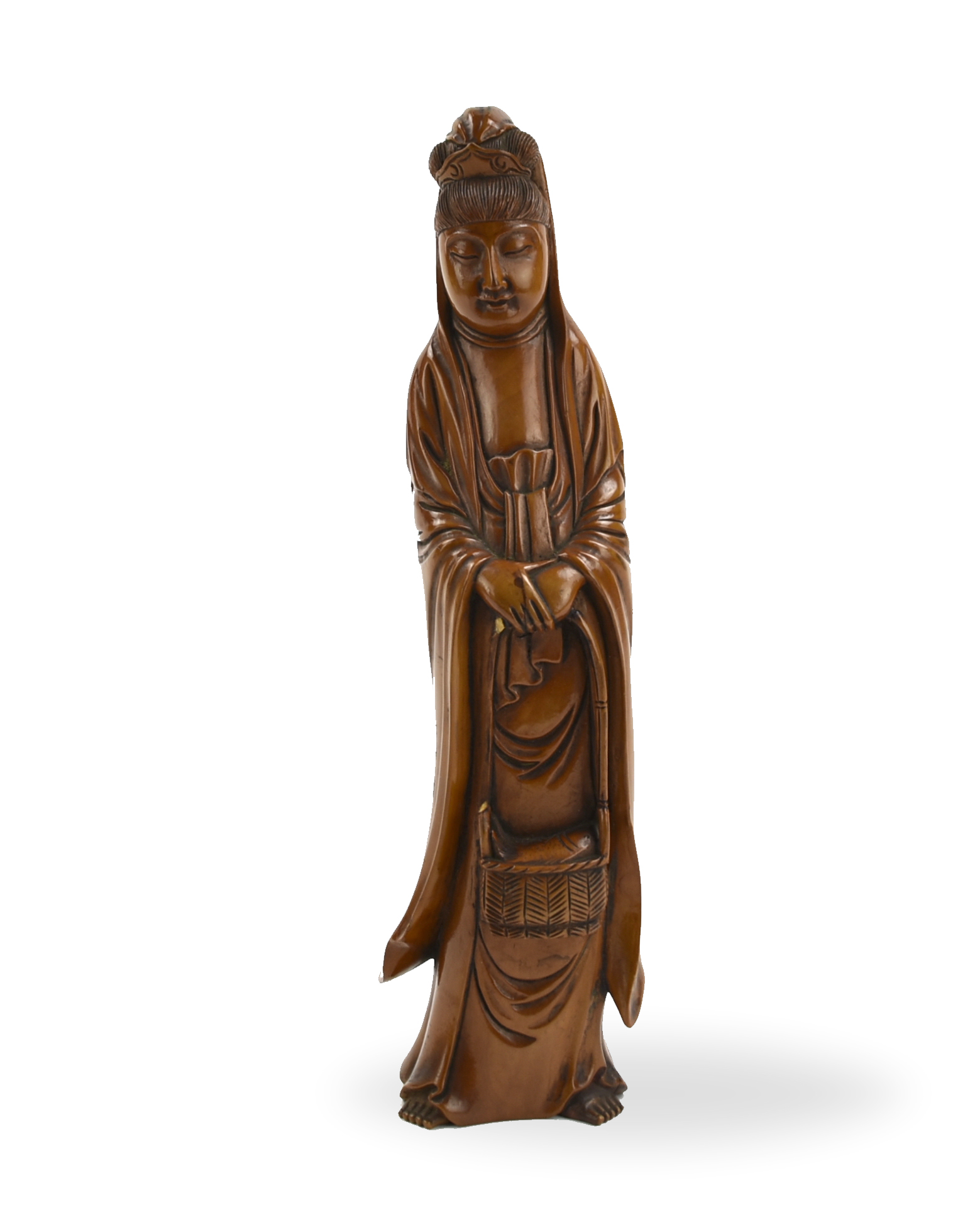 Appraisal: Chinese Qing D standing figure of Guanyin robed in long