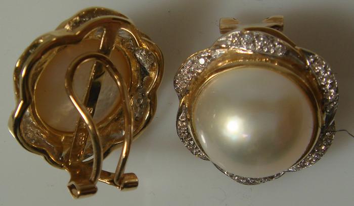 Appraisal: Pair of K YG mabe pearl and diamond earrings d