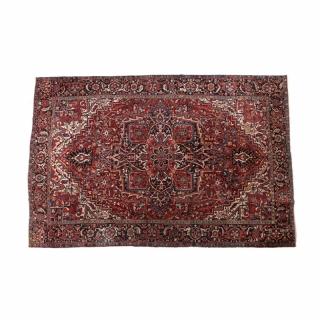 Appraisal: Persian Heriz Carpet circa s large center medallion on red