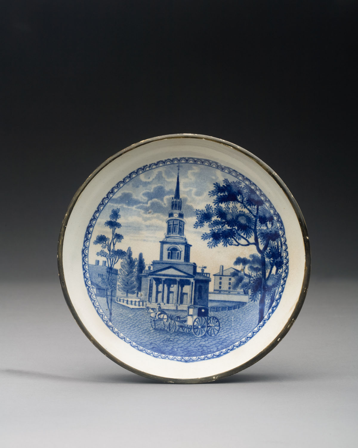 Appraisal: BEAUTIES OF AMERICA SERIES OCTAGON CHURCH BOSTON DARK-BLUE STAFFORDSHIRE BOWL