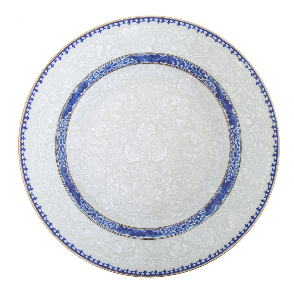 Appraisal: Chinese Export Bianco Sopra Bianco Plate Circa entire surface of