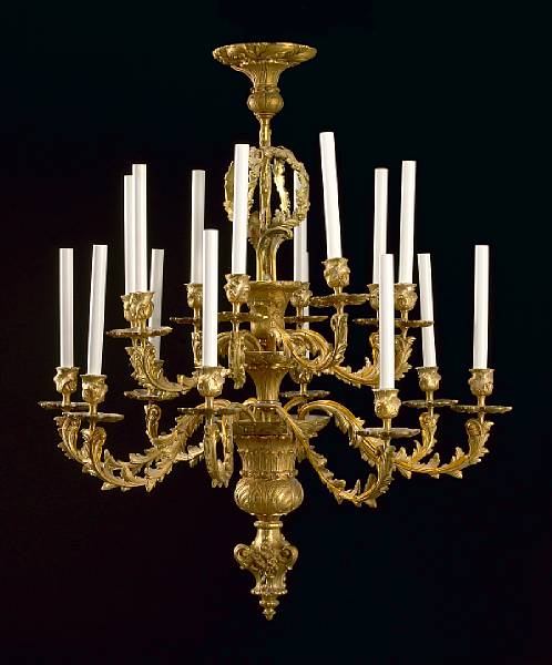 Appraisal: A Louis XV style gilt bronze sixteen light chandelier th