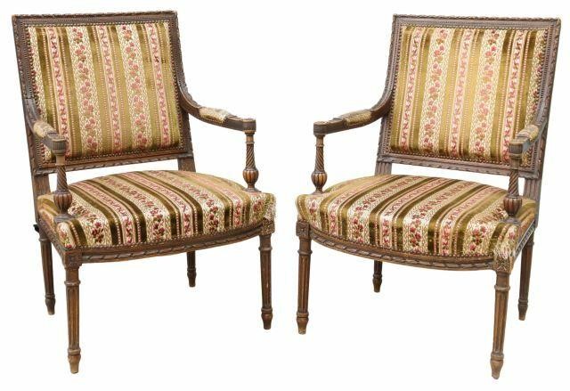 Appraisal: pair French Louis XVI style armchairs late th c having