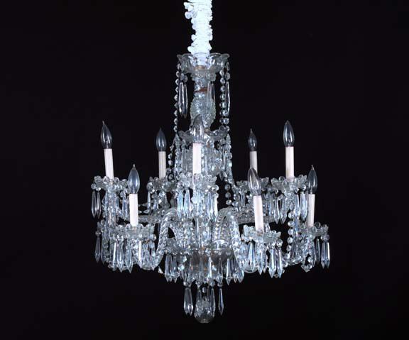 Appraisal: Large Stepped Ten-Light English Pressed and Cut Glass Chandelier in