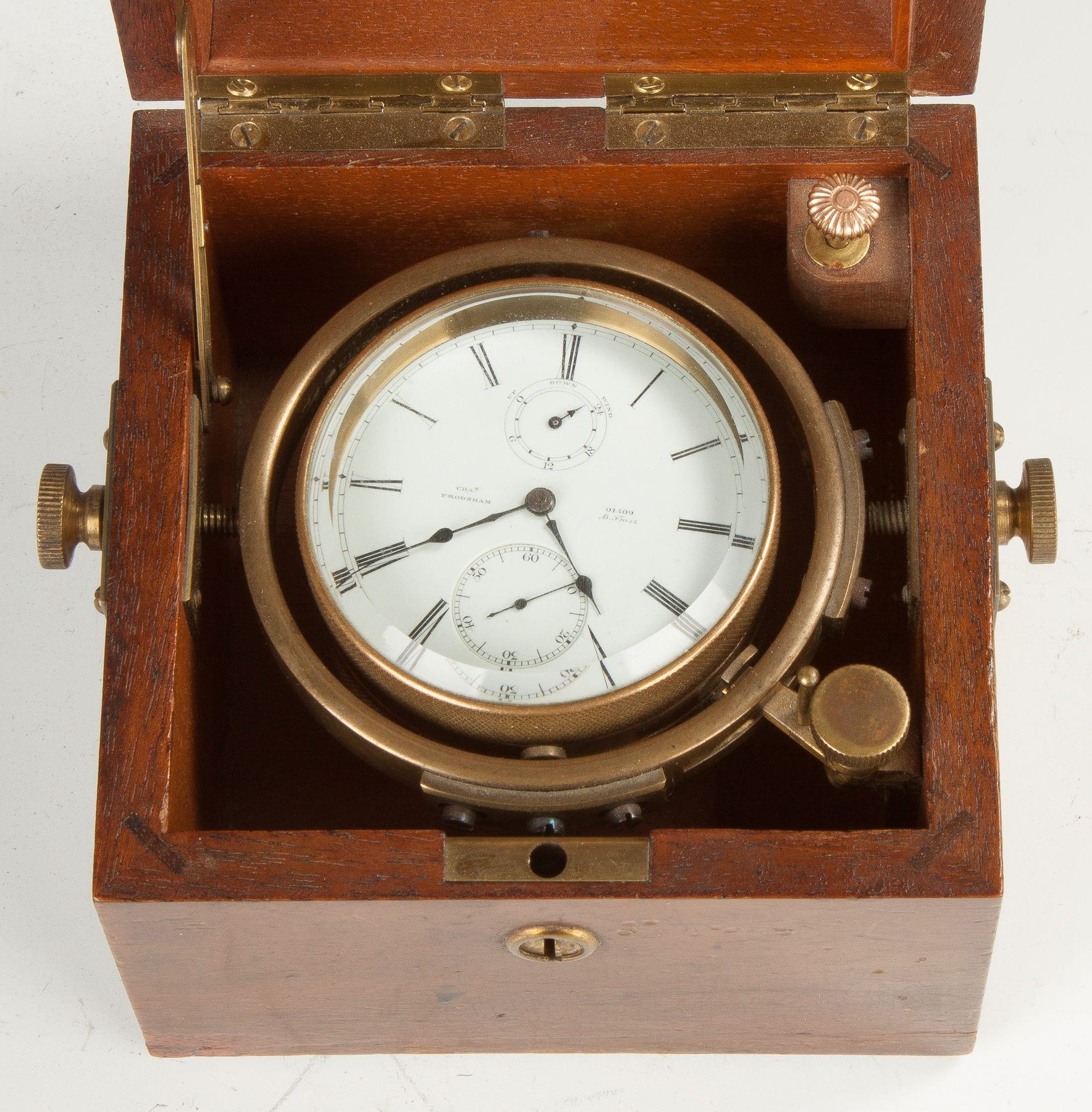 Appraisal: Chas Frodsham Deck Watch in Wood Box No Mahogany case