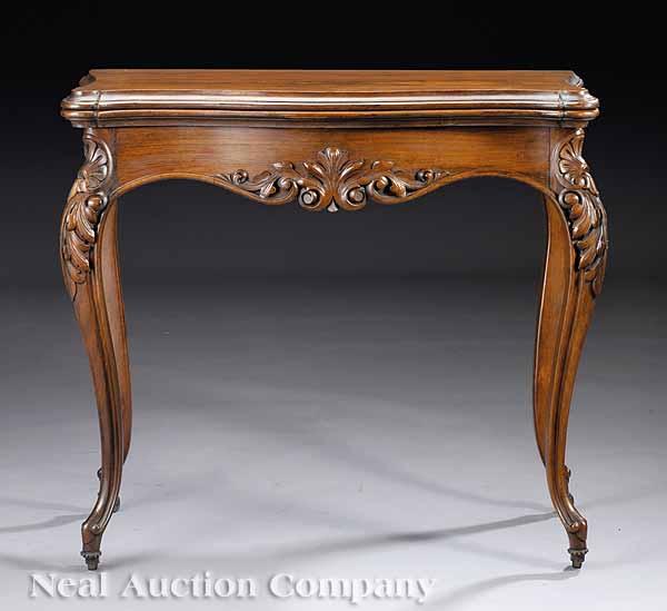 Appraisal: A Fine American Rococo Carved Rosewood Games Table mid- th