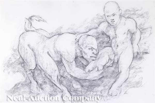 Appraisal: George Dureau American New Orleans b Satyr and Man charcoal