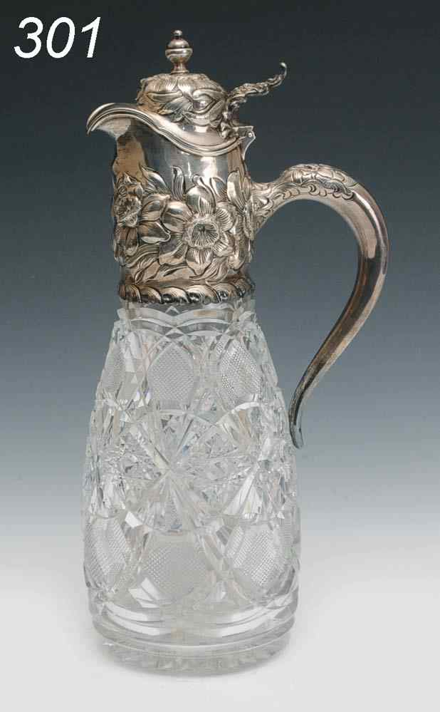 Appraisal: Sterling Silver Mounted Cut Glass Claret Jug '' high late