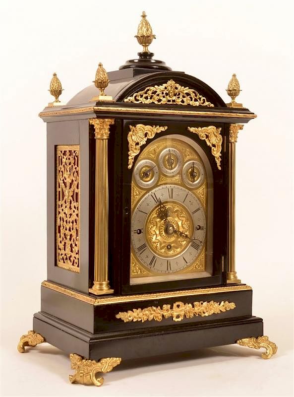 Appraisal: Ebonized Triple Fusee English Bracket Clock Ebonized Triple Fusee English