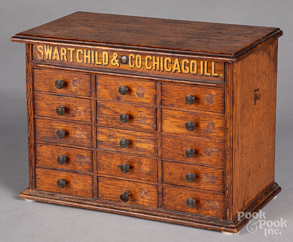 Appraisal: Swartchild Co Chicago oak watchmakers chest Swartchild Co Chicago oak